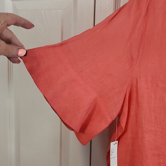 Antonio Melanie Women's Coral 100% Linen Bell 1/2 Sleeve Top Size LG NWT Luxury - Picture 3 of 9